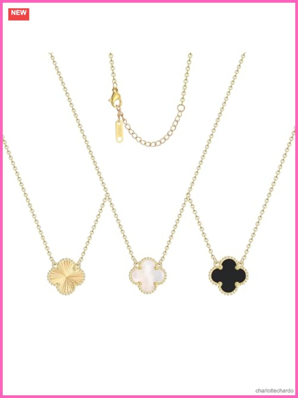 18K Gold Plated Clover Pendant Necklace Set Women Lucky Four Leaf Clover